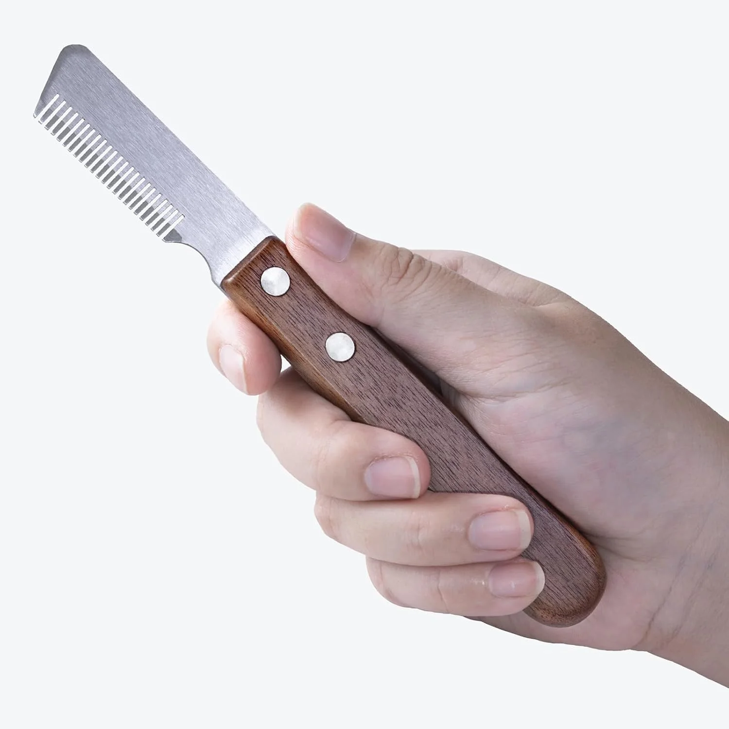 چاقوی استریپینگ حرفه ای سگ Aidiyapet، ابزار چاقوهای استریپینگ برای سگ ها، چاقوی استریپینگ دستی برای تریر بوردر، ابزار نظافت حیوانات خانگی، دسته چوبی ارگونومیک (راست دست)