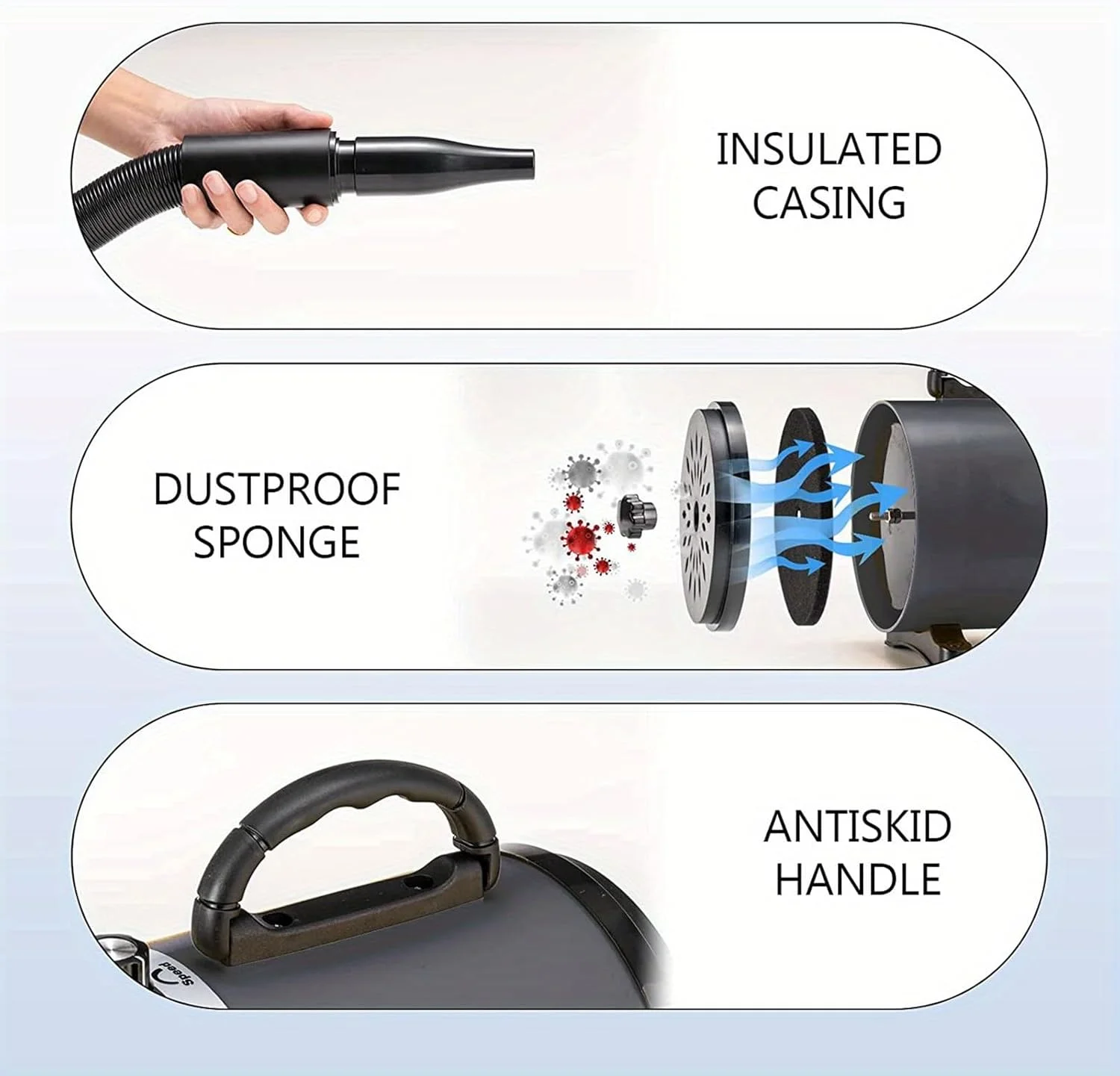 سشوار سگ AHWOiHS، بسیار کم صدا، 2800 وات، قابل تنظیم، با 4 سری مختلف (مشکی)