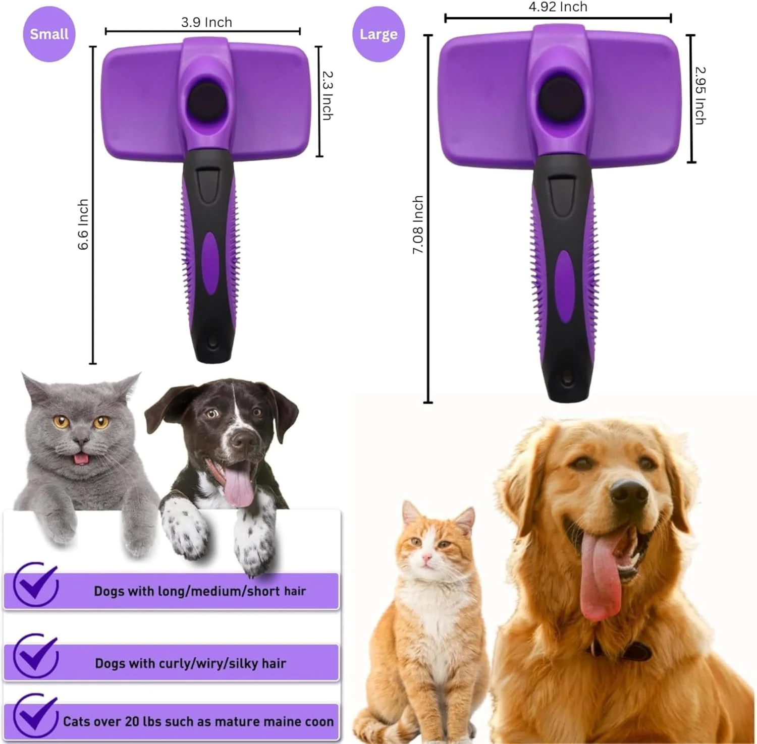 برس نظافت حیوانات خانگی خود تمیز شونده AINA | برس جمع شونده Slicker برای سگ و گربه، ریزش مو، باز کردن گره و از بین بردن مو با دکمه تمیز کردن با یک کلیک | موثر، راحت و ایده آل برای نظافت حیوانات خانگی