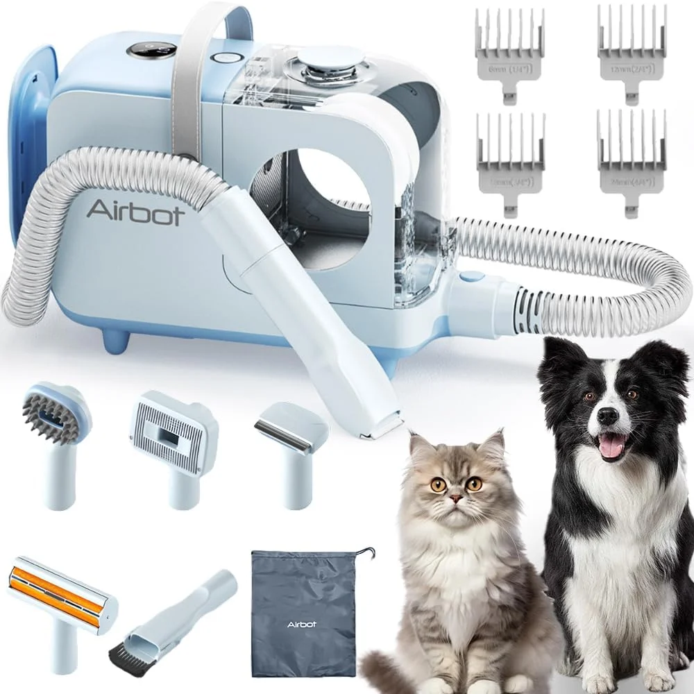 جاروبرقی حیوانات خانگی ایربات مدل P2 آبی+سفید UK - کم صدا، قابل حمل، چند ابزاره با موزن، برس ریزش مو، جاروبرقی برای سگ و گربه، تمیز کردن خانه و بعد از پیاده روی حیوانات خانگی