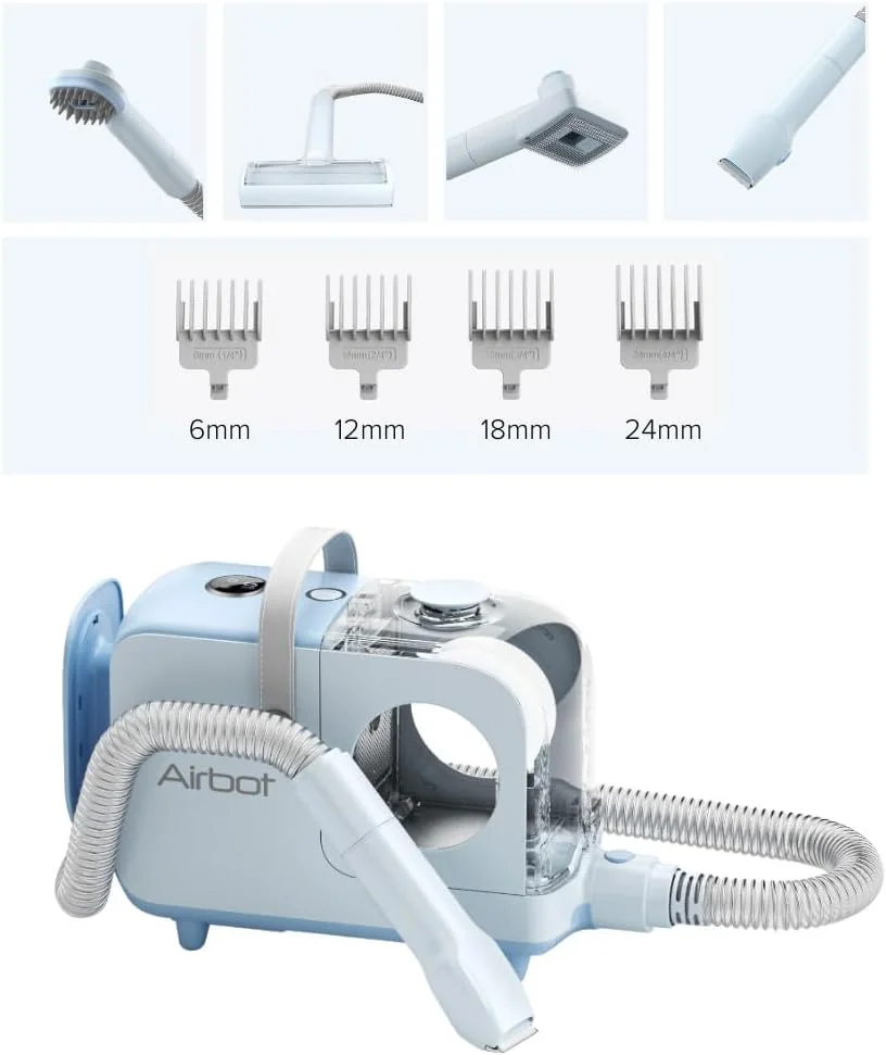 جاروبرقی حیوانات خانگی ایربات مدل P2 آبی+سفید UK - کم صدا، قابل حمل، چند ابزاره با موزن، برس ریزش مو، جاروبرقی برای سگ و گربه، تمیز کردن خانه و بعد از پیاده روی حیوانات خانگی