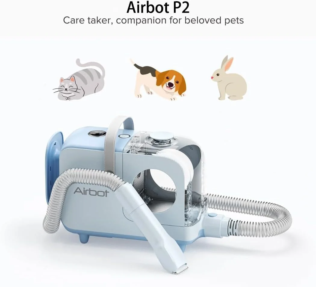 جاروبرقی حیوانات خانگی ایربات مدل P2 آبی+سفید UK - کم صدا، قابل حمل، چند ابزاره با موزن، برس ریزش مو، جاروبرقی برای سگ و گربه، تمیز کردن خانه و بعد از پیاده روی حیوانات خانگی