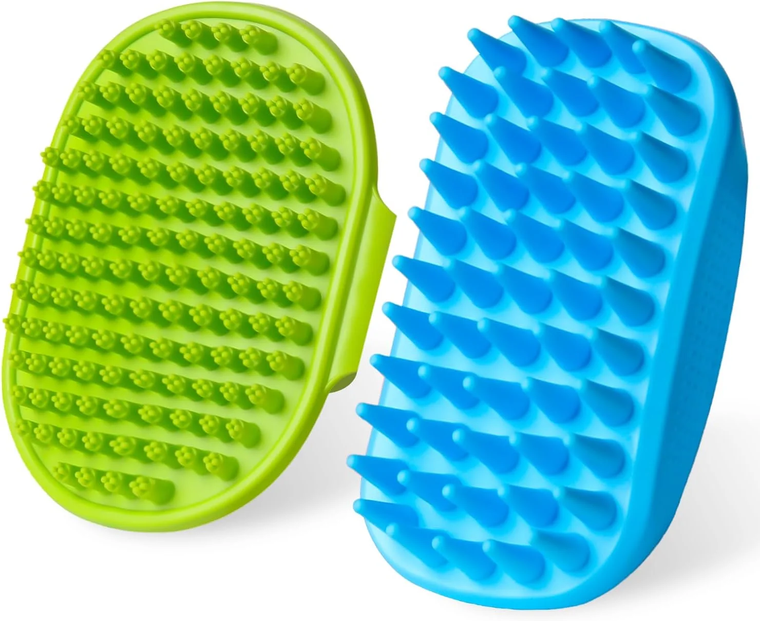 ست برس حمام سگ 2 عددی | برس اسکرابر سگ با دسته قابل تنظیم برای شامپو زدن، مو زدایی و ماساژ، مناسب برای حیوانات خانگی (سبز آبی)