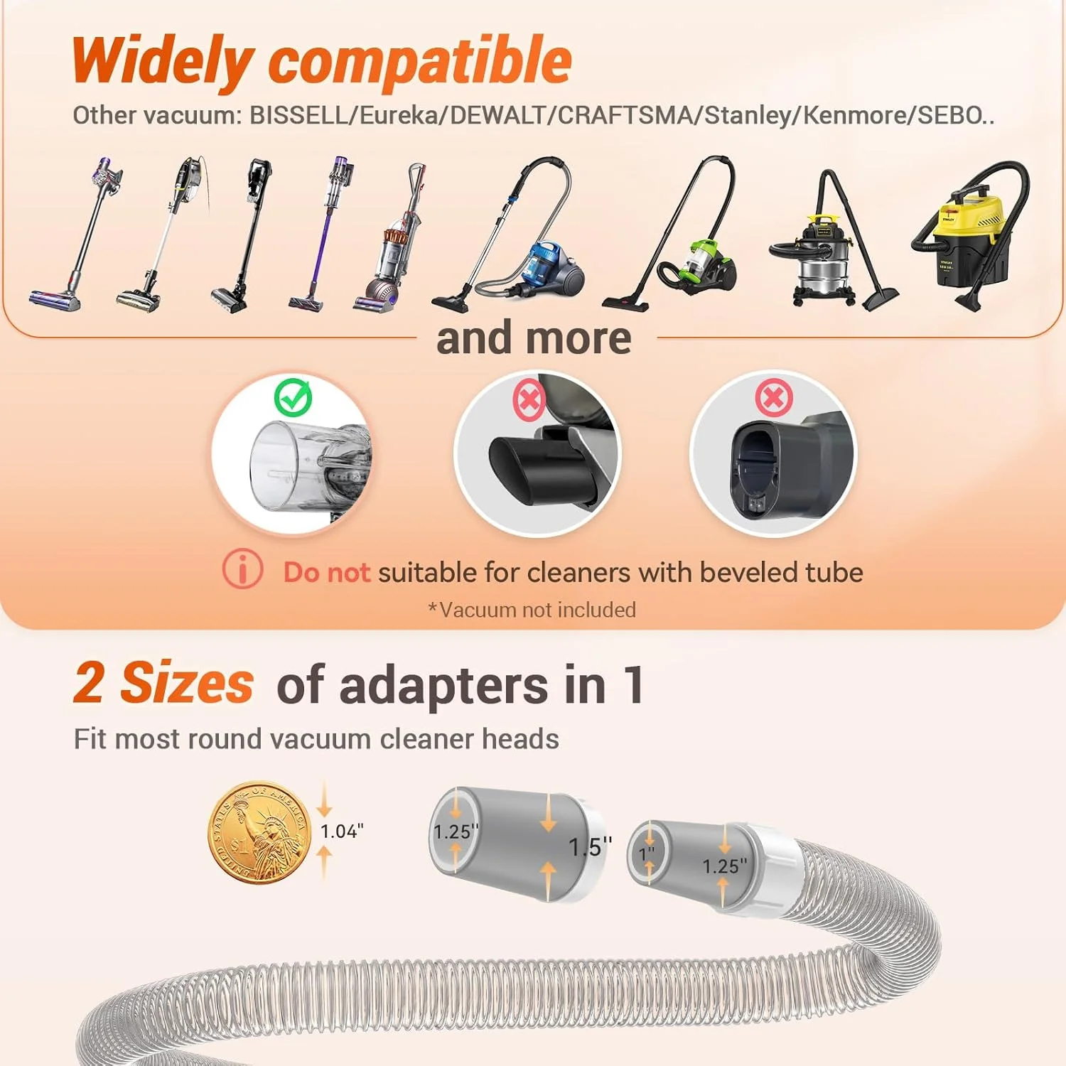 سری برس خلاء سگ Afloia - ابزار نظافت حیوانات خانگی برای سگ ها و گربه ها (جاروبرقی شامل نمی شود)، سازگار با جاروبرقی های پورت گرد 1-1.5 اینچی (Dyson، Bissell، Eureka، Dirt Devil)، با شلنگ اکستنشن (سفید)