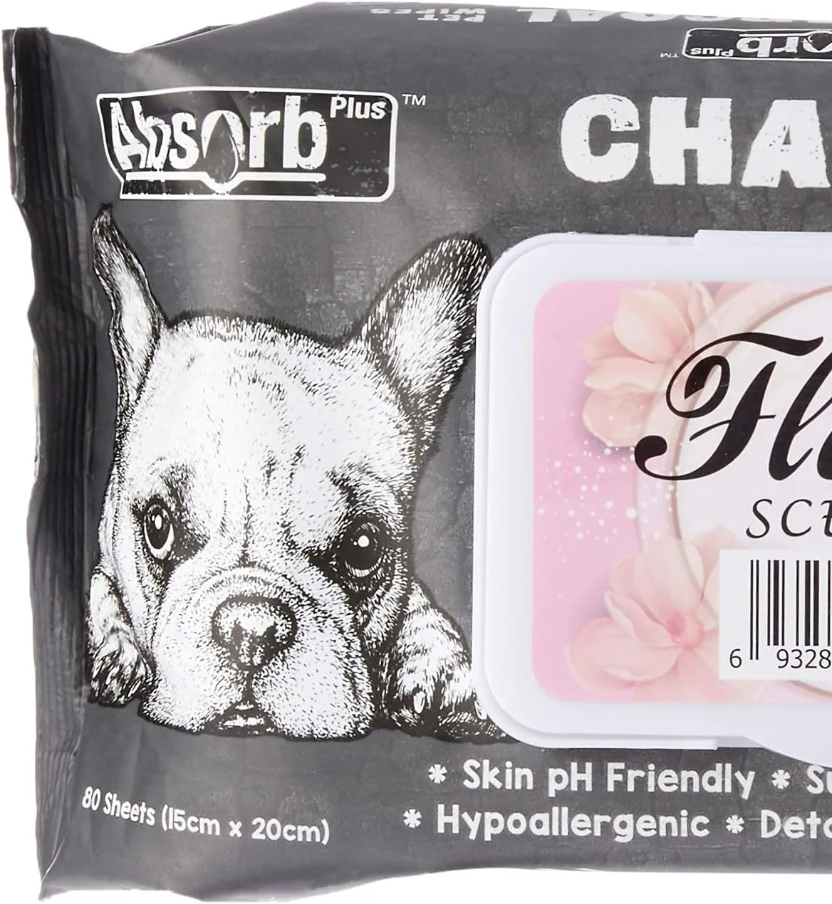 دستمال مرطوب ذغالی مخصوص حیوانات خانگی Absolute Holistic Absorb Plus با رایحه گل، 80 عددی