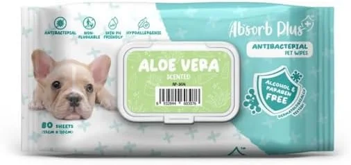 دستمال مرطوب آنتی باکتریال سگ و گربه Absolute Holistic Absorb Plus حاوی آلوئه ورا 80 عددی