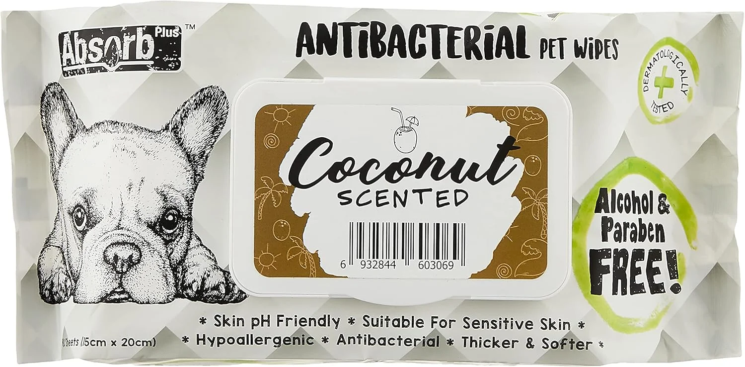 دستمال مرطوب آنتی باکتریال سگ و گربه Absolute Holistic Absorb Plus با رایحه نارگیل، 80 عددی