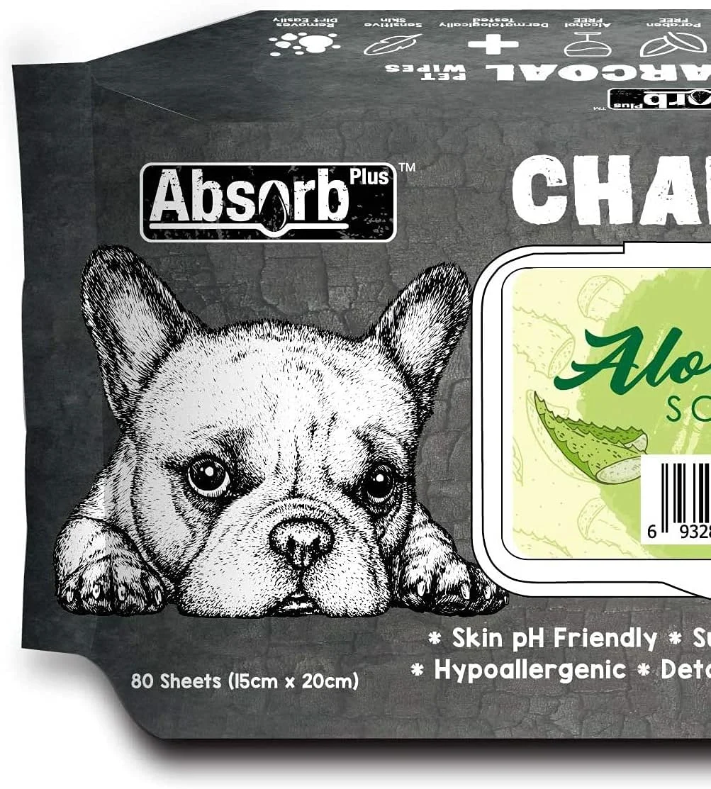 دستمال مرطوب ذغالی سگ و گربه ابسولوت هولیستیک Absorb Plus با رایحه آلوئه ورا 80 عددی