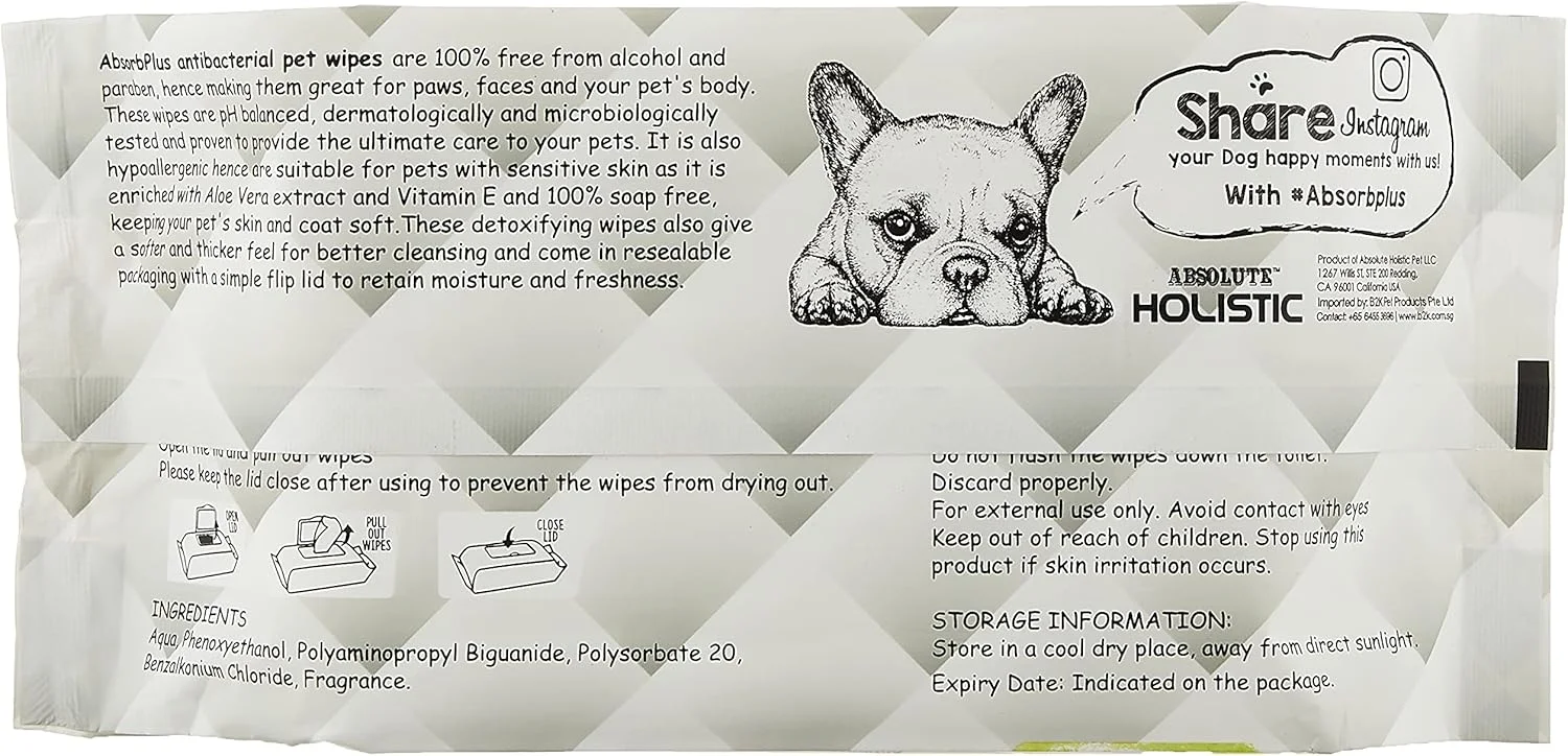 دستمال مرطوب آنتی باکتریال سگ و گربه Absolute Holistic Absorb Plus با رایحه نارگیل، 80 عددی