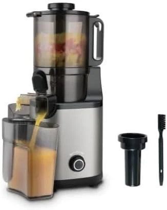 آبمیوه گیری 300 واتی با دهانه بزرگ KJ3081 - آبمیوه گیری با پرس سرد با دهانه عریض 140 میلی متری، سیستم دو فنجانه 1.7 لیتری، موتور کم سرعت 60 دور در دقیقه، لوازم جانبی با تمیز کردن آسان