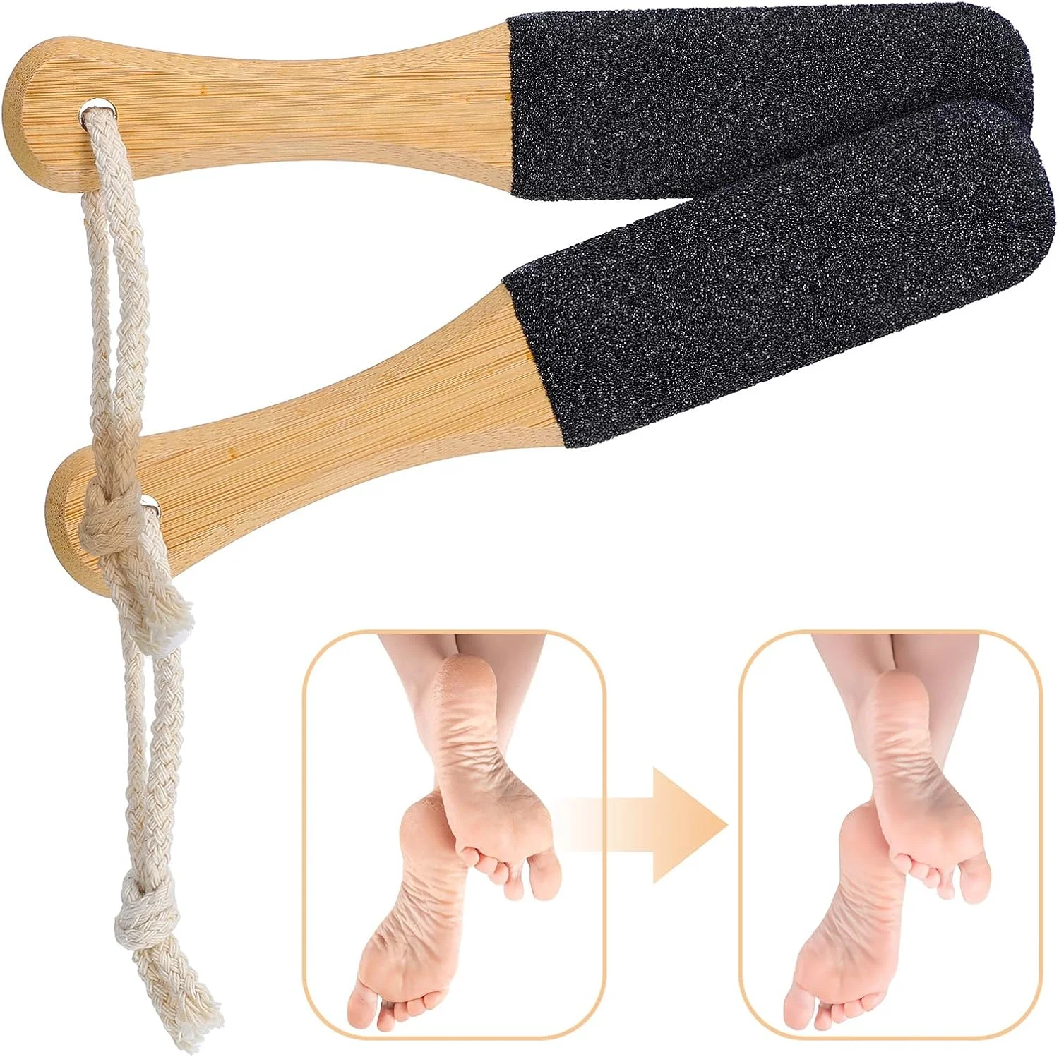 ست 3 عددی سوهان پا YBEATY، از بین برنده پینه و پوست مرده، ابزار لایه بردار، دسته چوبی، سنگ پا، رنده پاشنه پا، دو منظوره برای پاشنه های ترک خورده، مناسب برای پای خشک و مرطوب