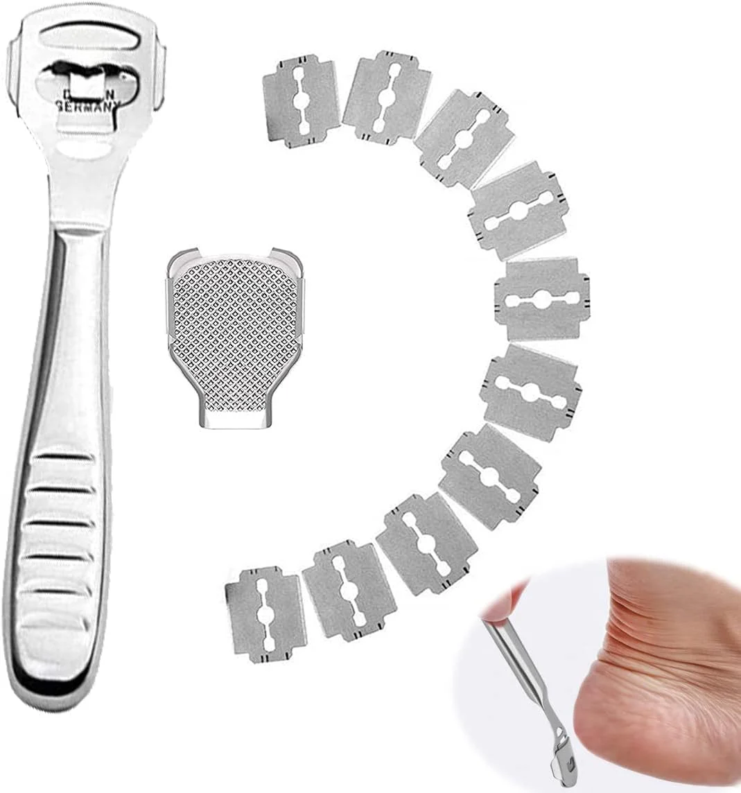 سوهان پا DELFINO، رنده پدیکور استیل ضد زنگ ممتاز، از بین برنده پوست های مرده و سخت، ابزار مراقبت از پا به همراه 10 تیغه برای استفاده روی پاهای خشک و مرطوب - نقره ای سوهان پا DELFINO، رنده پدیکور استیل ضد زنگ ممتاز، از بین برنده پوست های مرده و سخت، ابزار مراقبت از پا به همراه 10 تیغه برای استفاده روی پاهای خشک و مرطوب - نقره ای