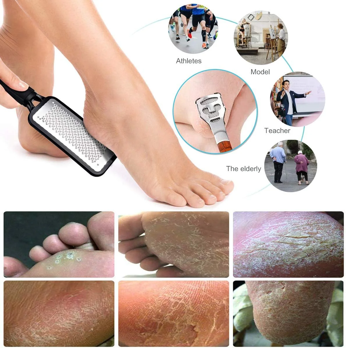 ست پدیکور پا DOHAOOE برای پوست مرده، سوهان پاشنه پا شبیه رنده، از بین برنده پینه، اسکرابر پا، کیت پوست سخت با 10 تیغه - تصویر 3