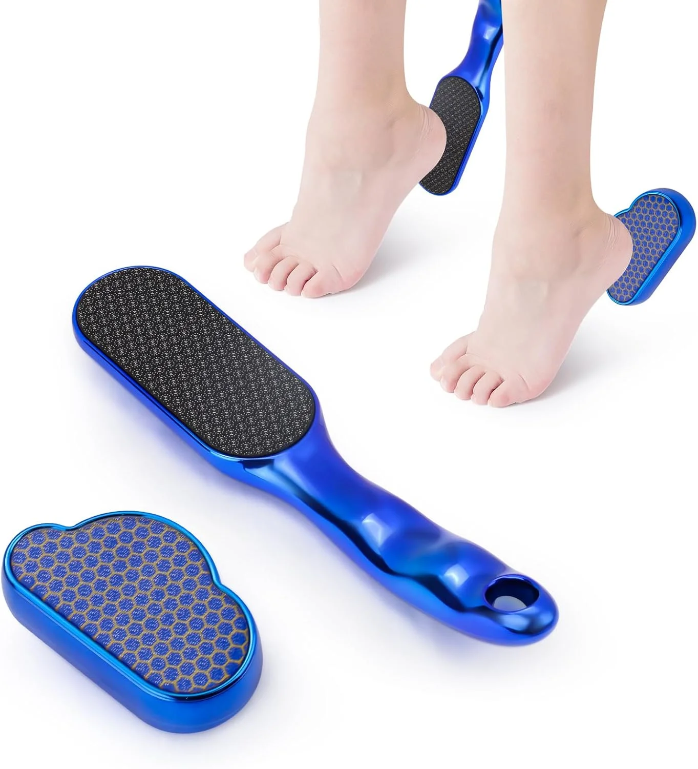 سوهان پا شیشه ای نانو Diakey بسته 2 عددی، از بین برنده پینه، اسکرابر و رنده از بین برنده پوست مرده پا برای پوست سخت، پاشنه های ترک خورده، ابزار حرفه ای پدیکور و لایه بردار، آبی