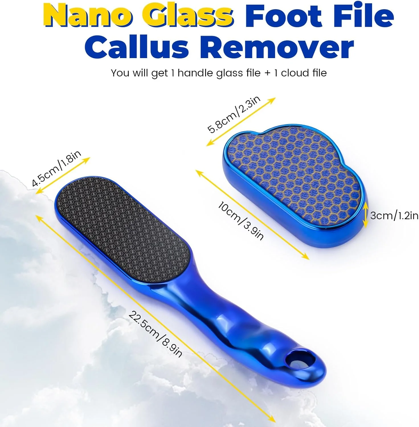سوهان پا شیشه ای نانو Diakey بسته 2 عددی، از بین برنده پینه، اسکرابر و رنده از بین برنده پوست مرده پا برای پوست سخت، پاشنه های ترک خورده، ابزار حرفه ای پدیکور و لایه بردار، آبی