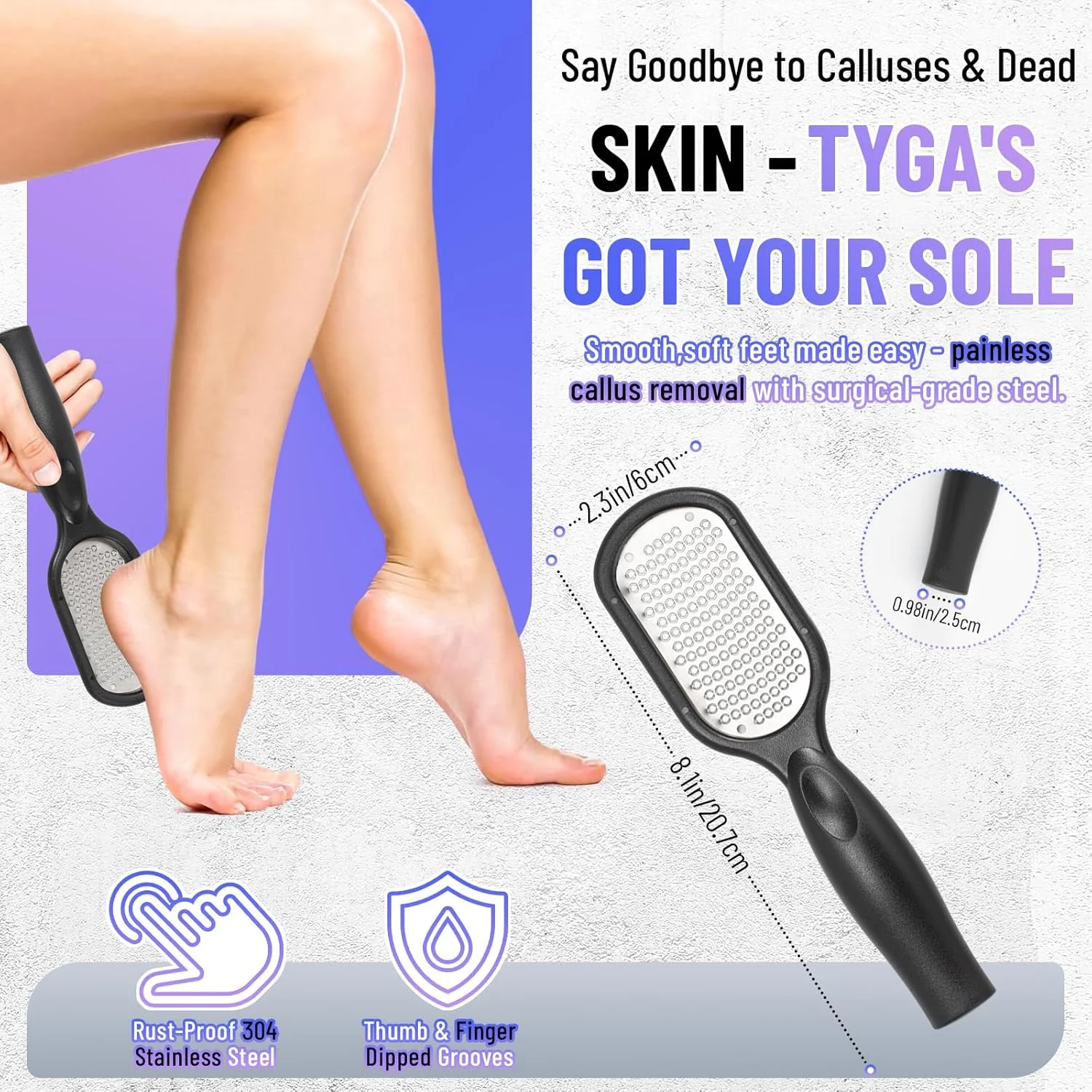دو عدد سوهان پا از جنس استیل ضد زنگ برای از بین بردن پینه و پوست مرده، مناسب برای پوست های خشک و ترک خورده، قابل استفاده به صورت خشک و مرطوب (مشکی)