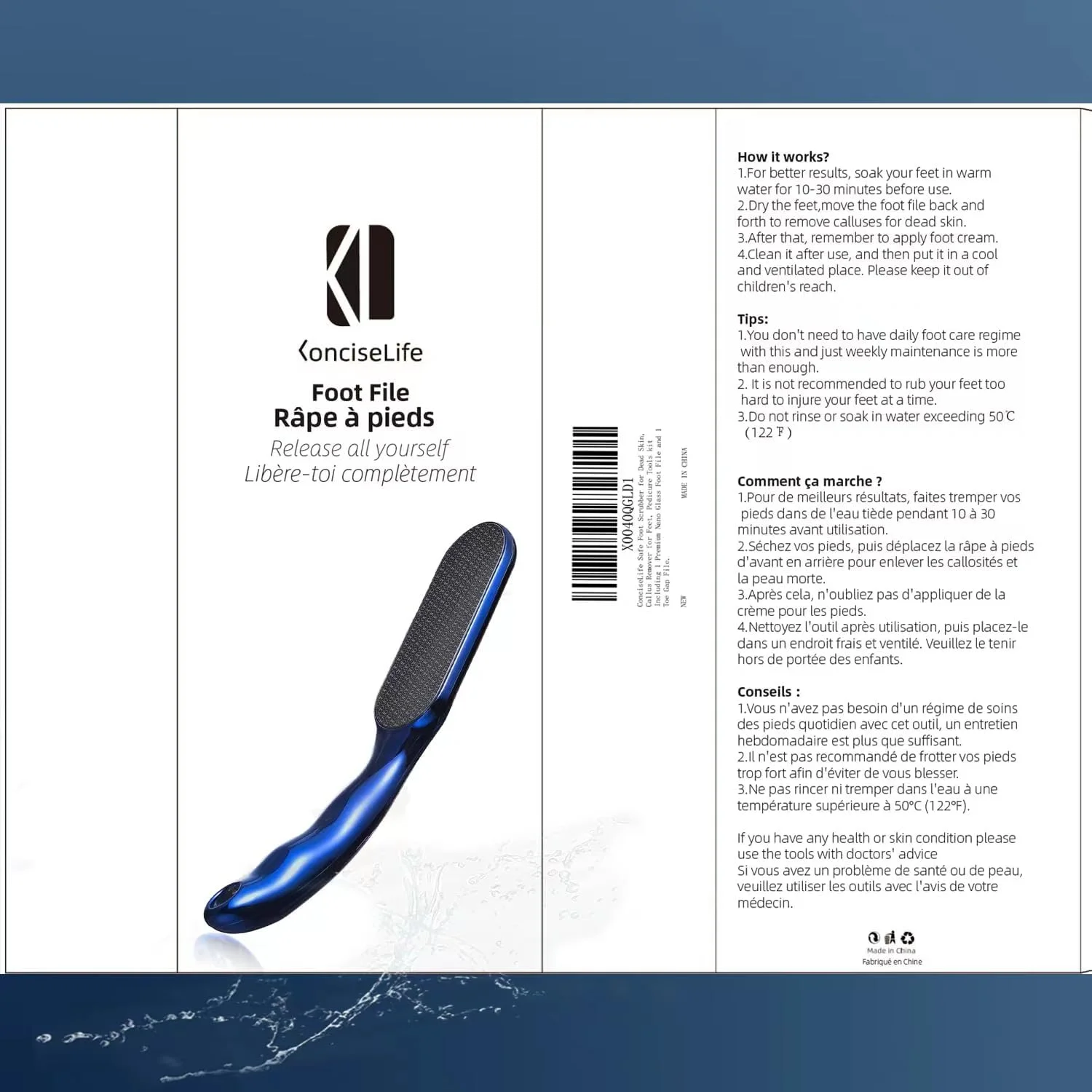 سوهان پا ConciseLife برای پوست مرده، از بین برنده پینه پا، کیت ابزار پدیکور شامل 1 سوهان پای شیشه ای نانو ممتاز و 1 سوهان بین انگشتی