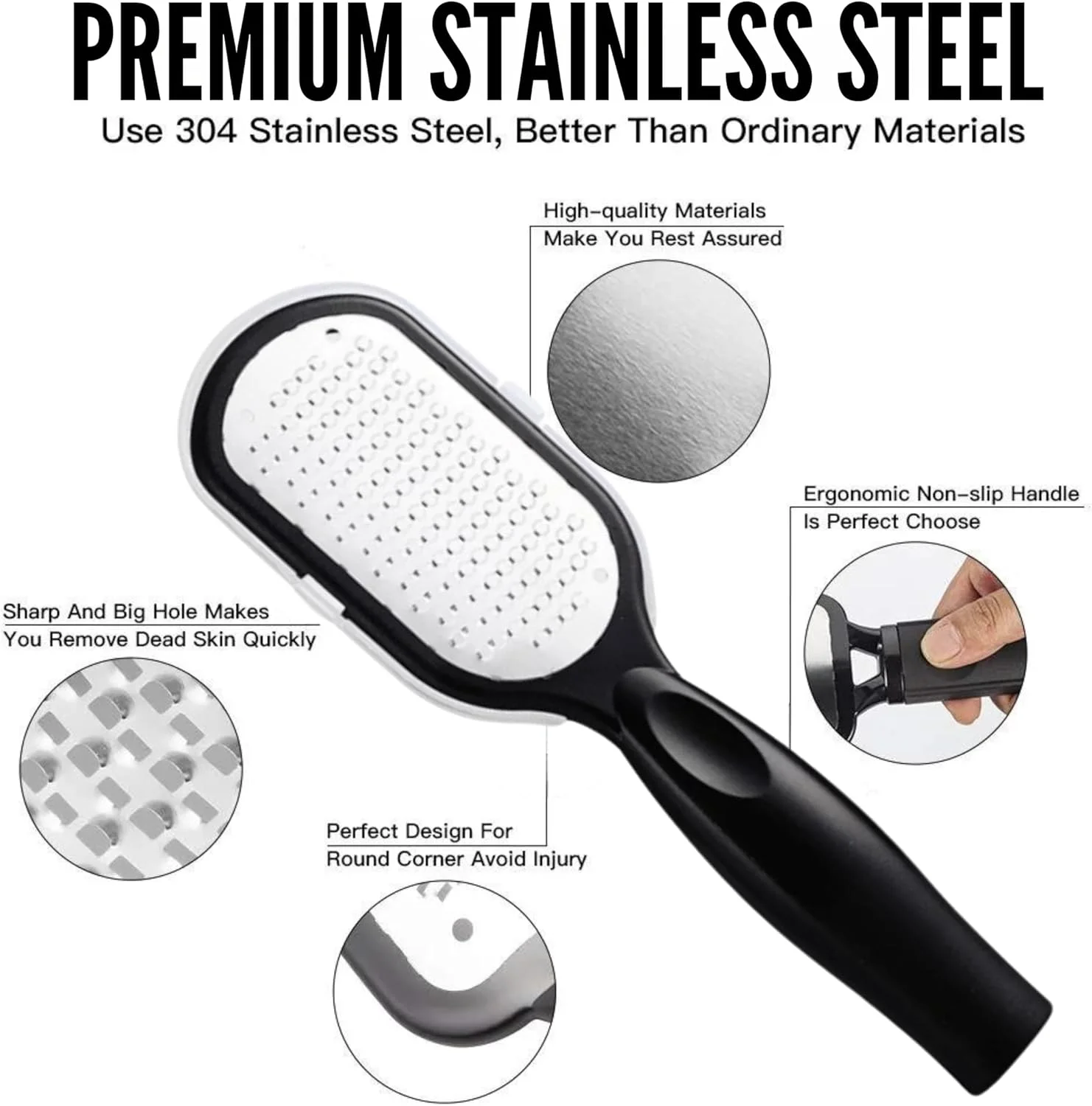 سوهان پا BIGTHREE، سوهان پای استیل ضد زنگ، ابزار سوهان پا دسته دار، ابزار پدیکور مراقبت از پا با سطح فلزی، از بین برنده پینه پا، ابزار حرفه ای پدیکور