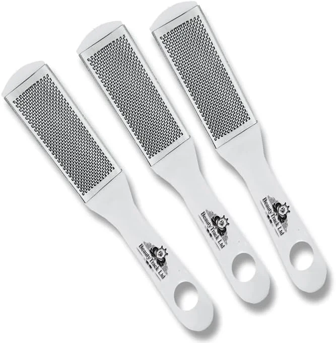 پک 3 عددی سوهان پا BeautyTrack دو طرفه حرفه ای، رنده از بین برنده پوست سخت و مرده، پدیکور، از بین برنده پینه، پوست خشک، زبر و مرده، نرم کننده پا (سوهان پای سفید)