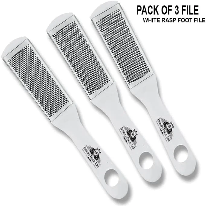 پک 3 عددی سوهان پا BeautyTrack دو طرفه حرفه ای، رنده از بین برنده پوست سخت و مرده، پدیکور، از بین برنده پینه، پوست خشک، زبر و مرده، نرم کننده پا (سوهان پای سفید)