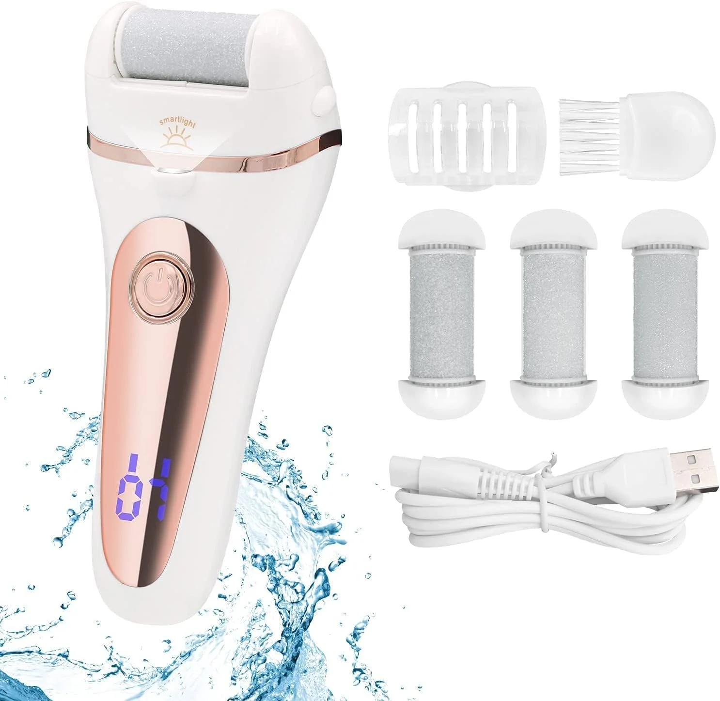 سوهان برقی پینه پا ZILL - کیت سوهان برقی قابل شارژ پا با 3 غلتک زبر و چراغ LED هوشمند برای پوست های مرده، سخت، ترک خورده و خشک