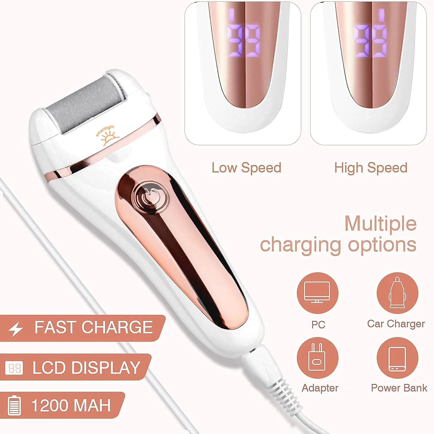 سوهان برقی پینه پا ZILL - کیت سوهان برقی قابل شارژ پا با 3 غلتک زبر و چراغ LED هوشمند برای پوست های مرده، سخت، ترک خورده و خشک سوهان برقی پینه پا ZILL - کیت سوهان برقی قابل شارژ پا با 3 غلتک زبر و چراغ LED هوشمند برای پوست های مرده، سخت، ترک خورده و خشک