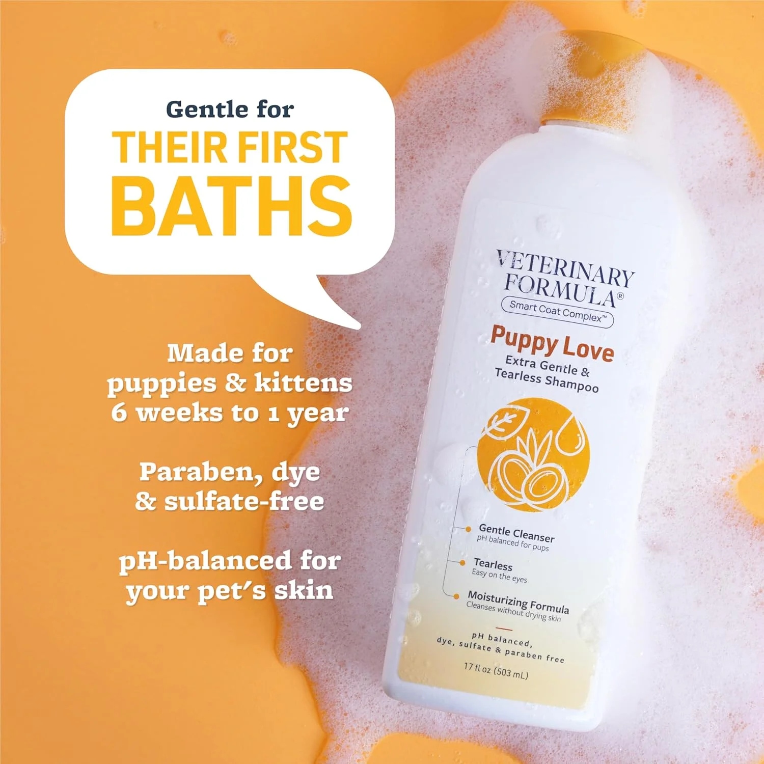 شامپو بسیار ملایم و بدون اشک سگ های خانگی Veterinary Formula Solutions Puppy Love، 500 میلی لیتر - مناسب برای توله سگ های بالای 6 هفته - شامپو توله سگ با رایحه تازه، تمیزی ماندگار - بدون خشک کردن پوست لطیف تمیز می کند