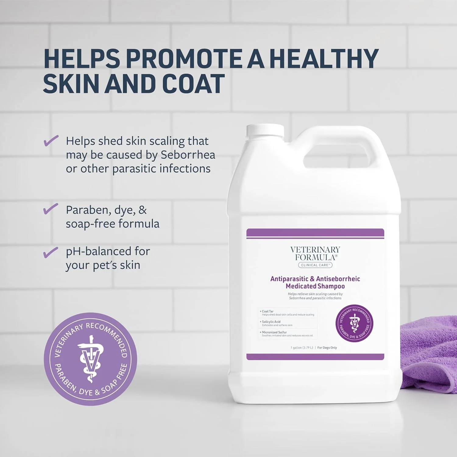 شامپو دارویی ضد انگلی و ضد سبوره سگ Veterinary Formula Clinical Care، 3.7 لیتر - کمک به کاهش پوسته پوسته شدن پوست و پوشش سگ شما - بدون پارابن، رنگ و صابون