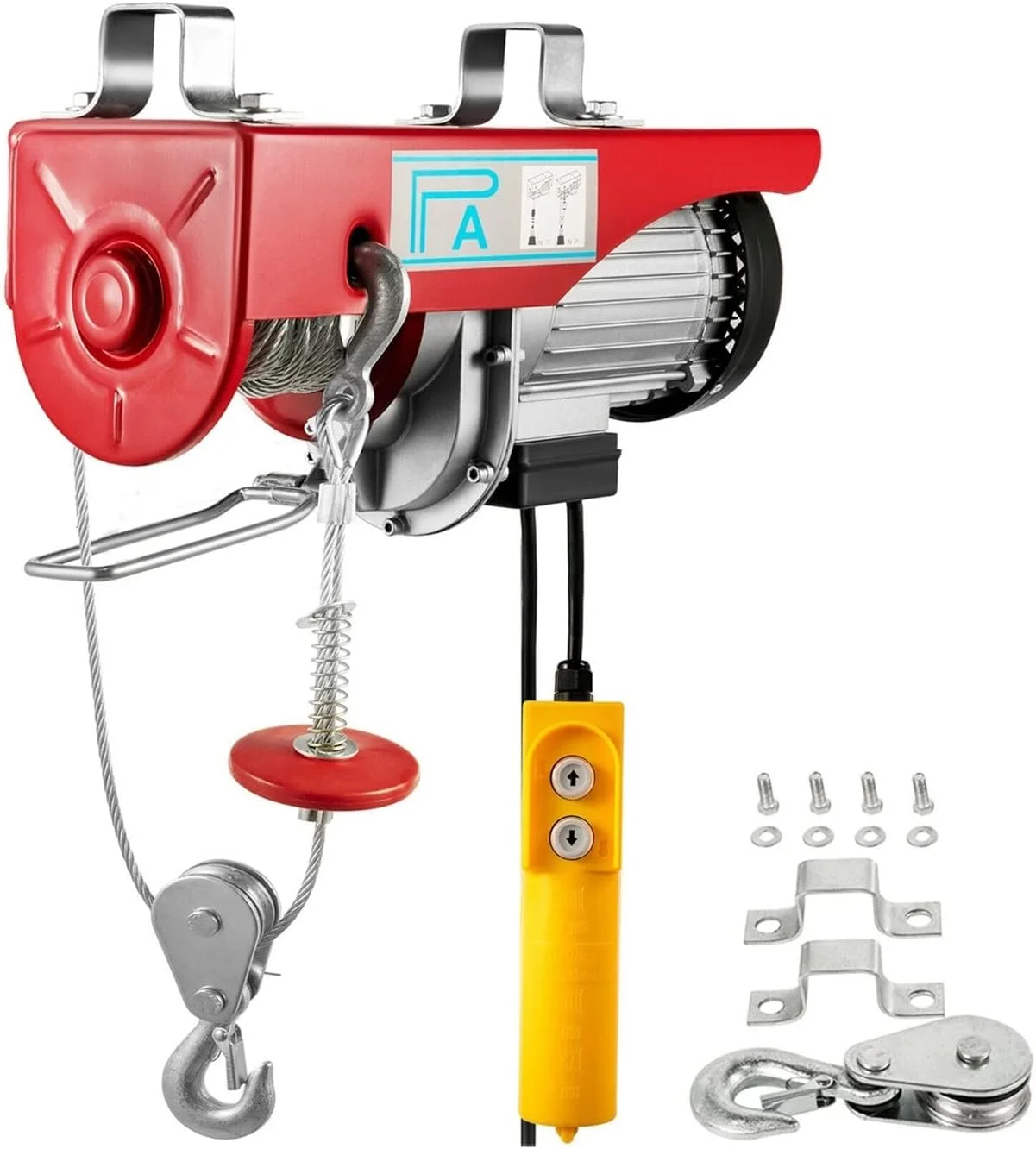 بالابر موتور AJWYSOI با ظرفیت 800 کیلوگرم، جرثقیل برقی جدید قابل حمل، وینچ سقفی گاراژی با کنترل از راه دور سیمی و سوئیچ محدود کننده برای کارخانه ها، انبارها، ساخت و ساز