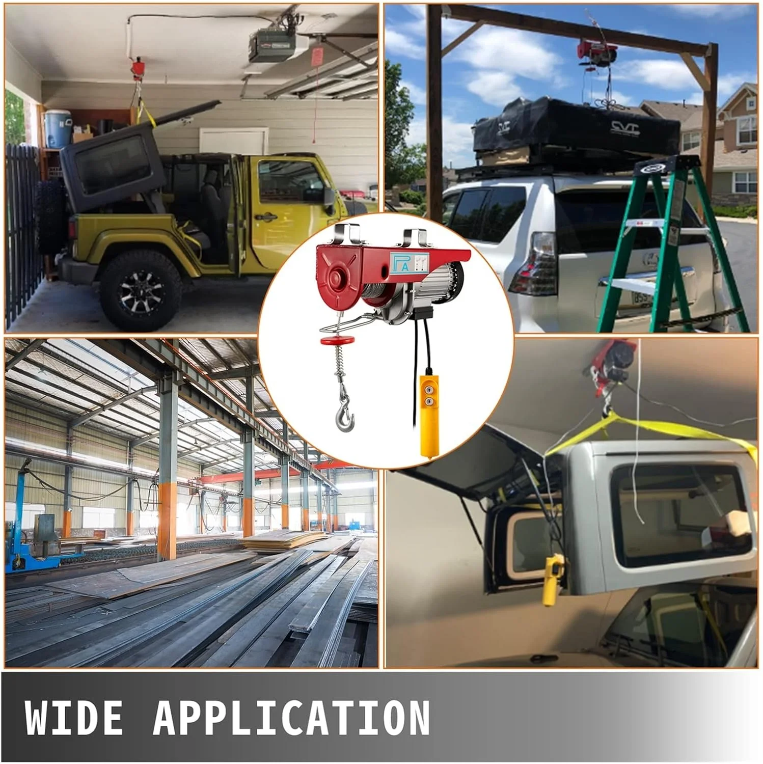 بالابر موتور AJWYSOI با ظرفیت 800 کیلوگرم، جرثقیل برقی جدید قابل حمل، وینچ سقفی گاراژی با کنترل از راه دور سیمی و سوئیچ محدود کننده برای کارخانه ها، انبارها، ساخت و ساز