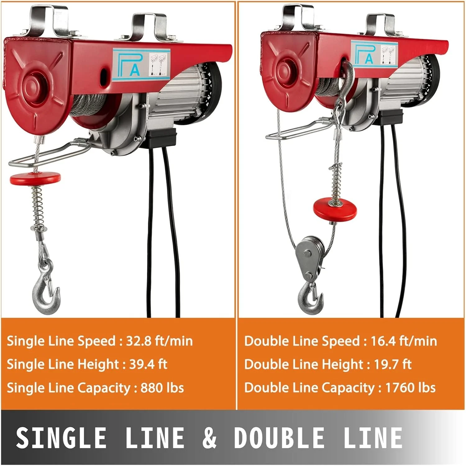 بالابر موتور AJWYSOI با ظرفیت 800 کیلوگرم، جرثقیل برقی جدید قابل حمل، وینچ سقفی گاراژی با کنترل از راه دور سیمی و سوئیچ محدود کننده برای کارخانه ها، انبارها، ساخت و ساز