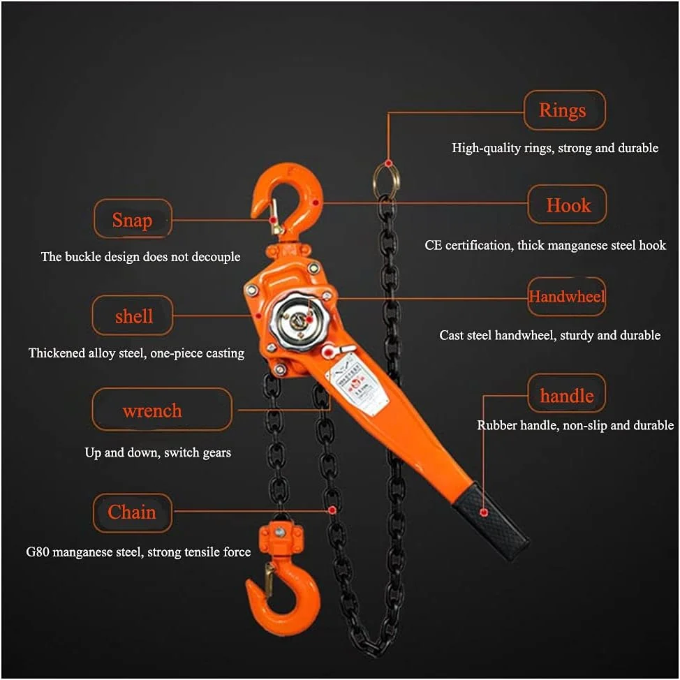 بالابر دستی اهرمی 2 تن 2000 کیلوگرم با زنجیر فولادی منگنز 3 متری، مناسب برای ساخت و ساز، کارخانه، انبار