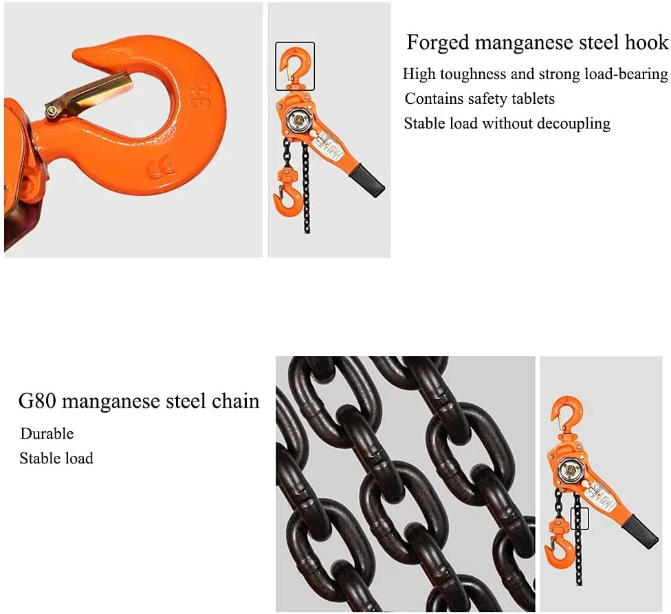 بالابر دستی اهرمی 2 تن 2000 کیلوگرم با زنجیر فولادی منگنز 3 متری، مناسب برای ساخت و ساز، کارخانه، انبار