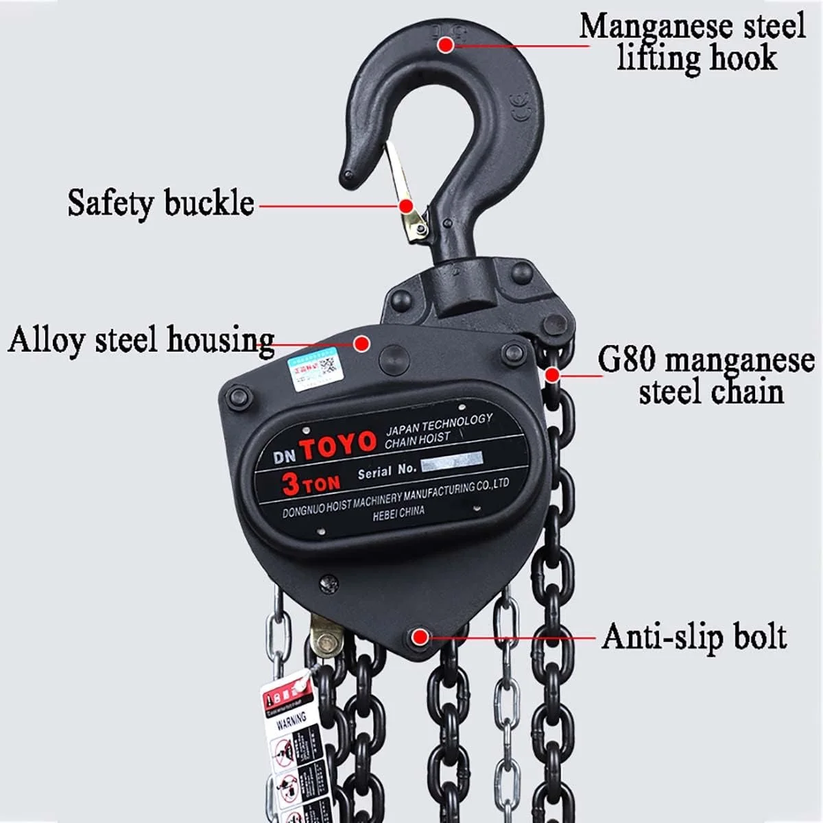 بالابر زنجیری دستی با ظرفیت 1 تن/2200 پوند، دارای 2 قلاب و زنجیر سنگین، بالابر دستی با ساختار فولادی، مناسب برای ماشین آلات انبار، زنجیر تکی (اندازه: 40 فوت)