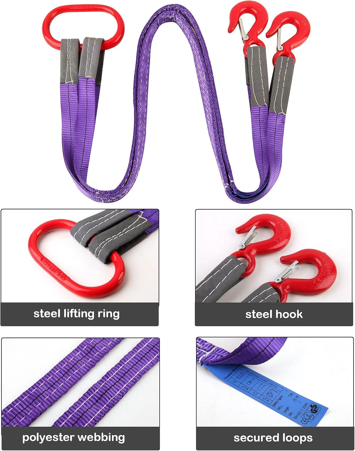 بند بالابر پلی استر 1.2 اینچ در 5 فوت – تسمه بالابر FAVORLOCKFUNEST با قلاب فولادی، پشتیبانی از 2000 کیلوگرم برای استفاده در خودرو، کشاورزی، ساخت و ساز و تجهیزات (1 عدد)