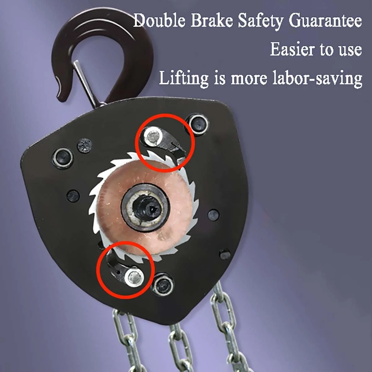 بالابر زنجیری دستی با ظرفیت 1 تا 2 تن، ساختار فولادی صنعتی، بالابر زنجیری دستی با 2 قلاب سنگین، بالابر زنجیری برای ماشین آلات انبار