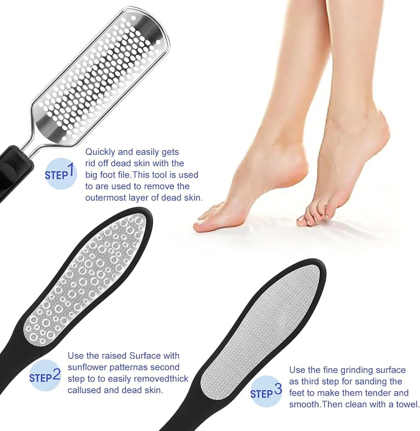 سوهان پا SANZEZ COOLive، رنده پدیکور حرفه ای، از بین برنده پوست ترک خورده، پینه و میخچه برای داشتن پاهایی صاف و زیبا، 2 عدد