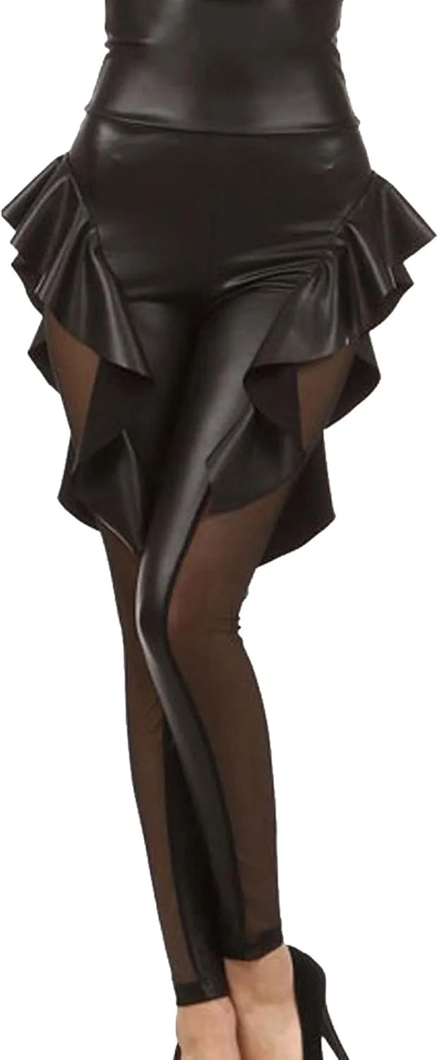 شلوار زنانه HFKRNS، ساق چرمی مصنوعی جذاب با کمر بلند، شلوار مشکی گوتیک زنانه، جامپسوت زنانه مناسب باشگاه شبانه