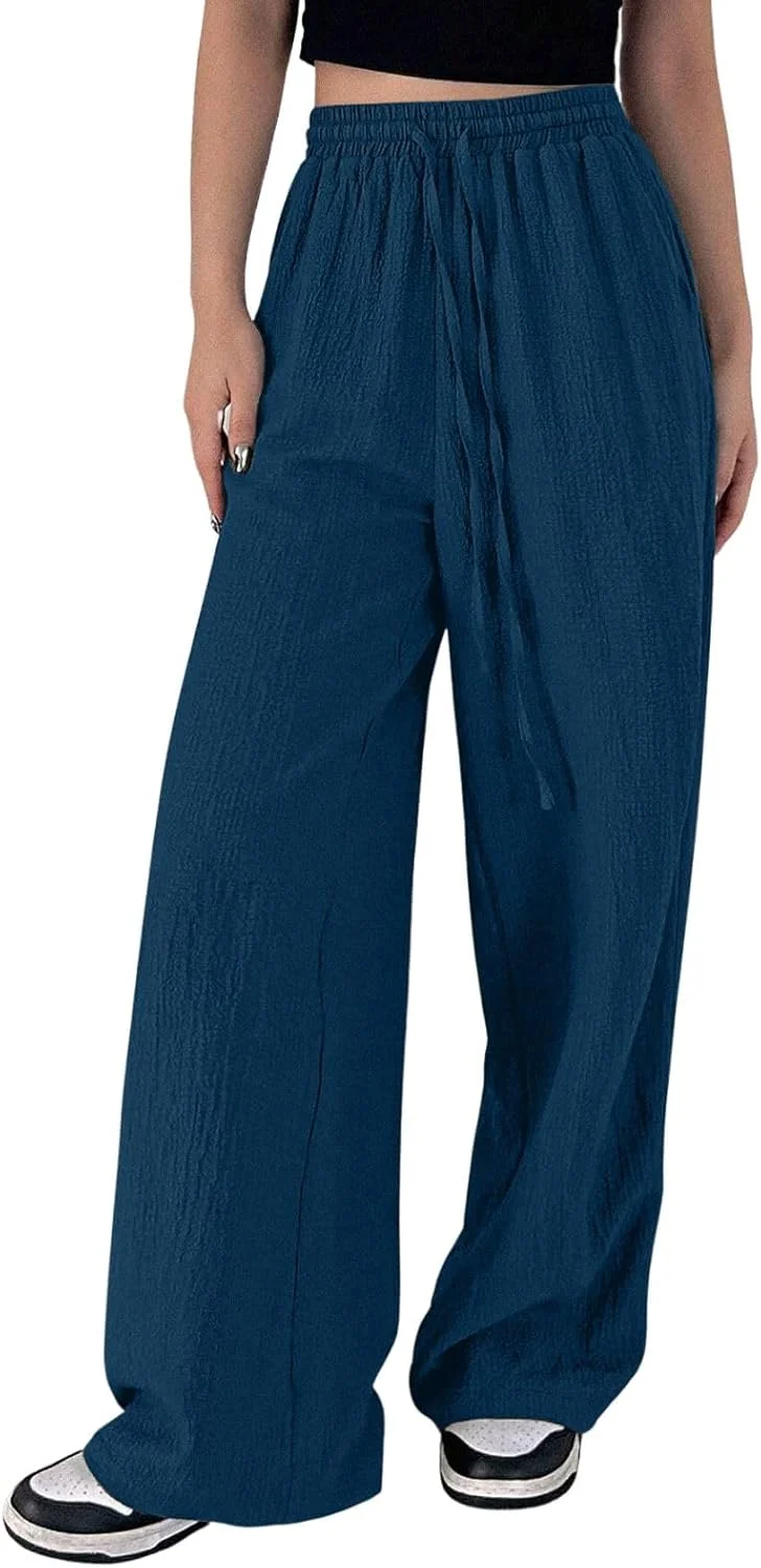 شلوار زنانه گشاد کمر بلند GRECIILOOKS | شلوار کره ای کمر بلند | شلوار ورزشی رسمی | مدل باربری بگ ترندی (موجود در سایز بزرگ و بسته ترکیبی 2 عددی) آبی (GL-DP-TR1028-01_BLUE_36)