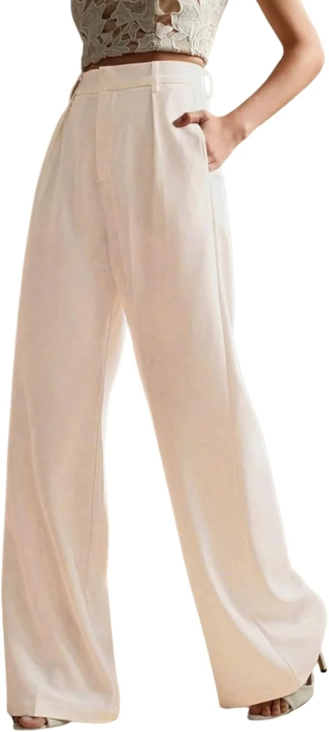 شلوار زنانه کمر بلند GRECIILOOKS | شلوار زنانه | شلوار زنانه | شلوار زنانه (در اندازه های اینچ، آلفا، S، معمولی، سفید)