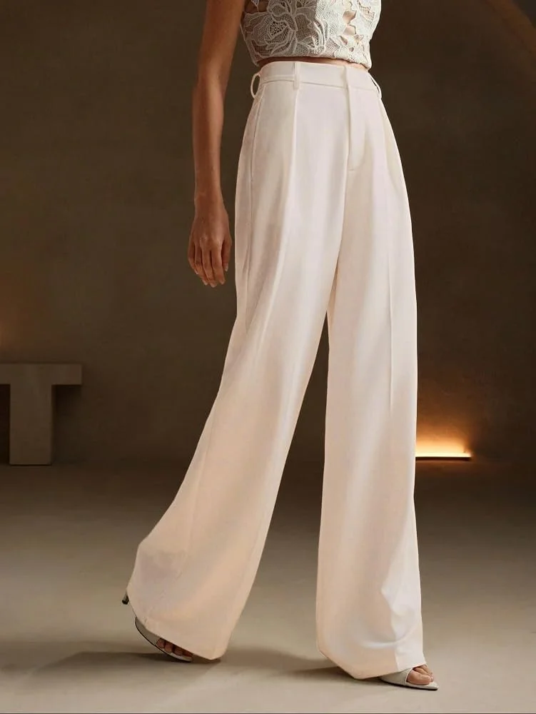 شلوار زنانه کمر بلند GRECIILOOKS | شلوار زنانه | شلوار زنانه | شلوار زنانه (در اندازه های اینچ، آلفا، S، معمولی، سفید)