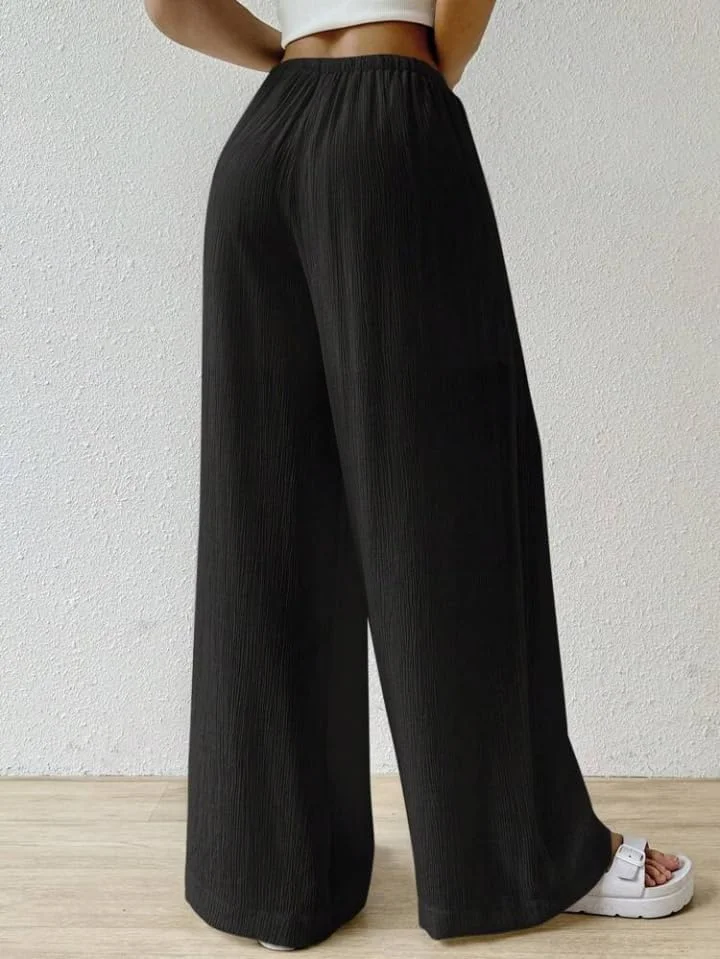 شلوار زنانه گشاد کمر بلند GRECIILOOKS | شلوار کره ای کمر بلند | شلوار ورزشی رسمی | مدل باربری بگ ترندی (موجود در سایز بزرگ و بسته ترکیبی 2 عددی) مشکی (GL-DP-TR1028_BLACK_30)