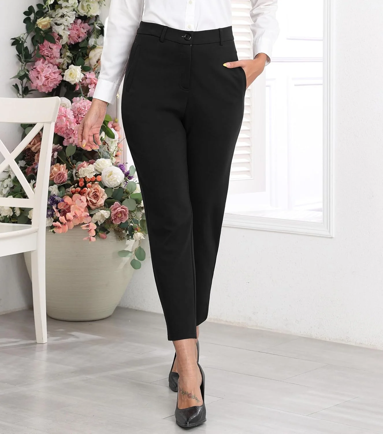 شلوار کار زنانه GRECERELLE، شلوار اداری هوشمند، کشی، کمر الاستیک بلند، پاچه صاف، شلوار یوگا غیر رسمی زنانه با جیب و زیپ شلوار کار زنانه GRECERELLE، شلوار اداری هوشمند، کشی، کمر الاستیک بلند، پاچه صاف، شلوار یوگا غیر رسمی زنانه با جیب و زیپ