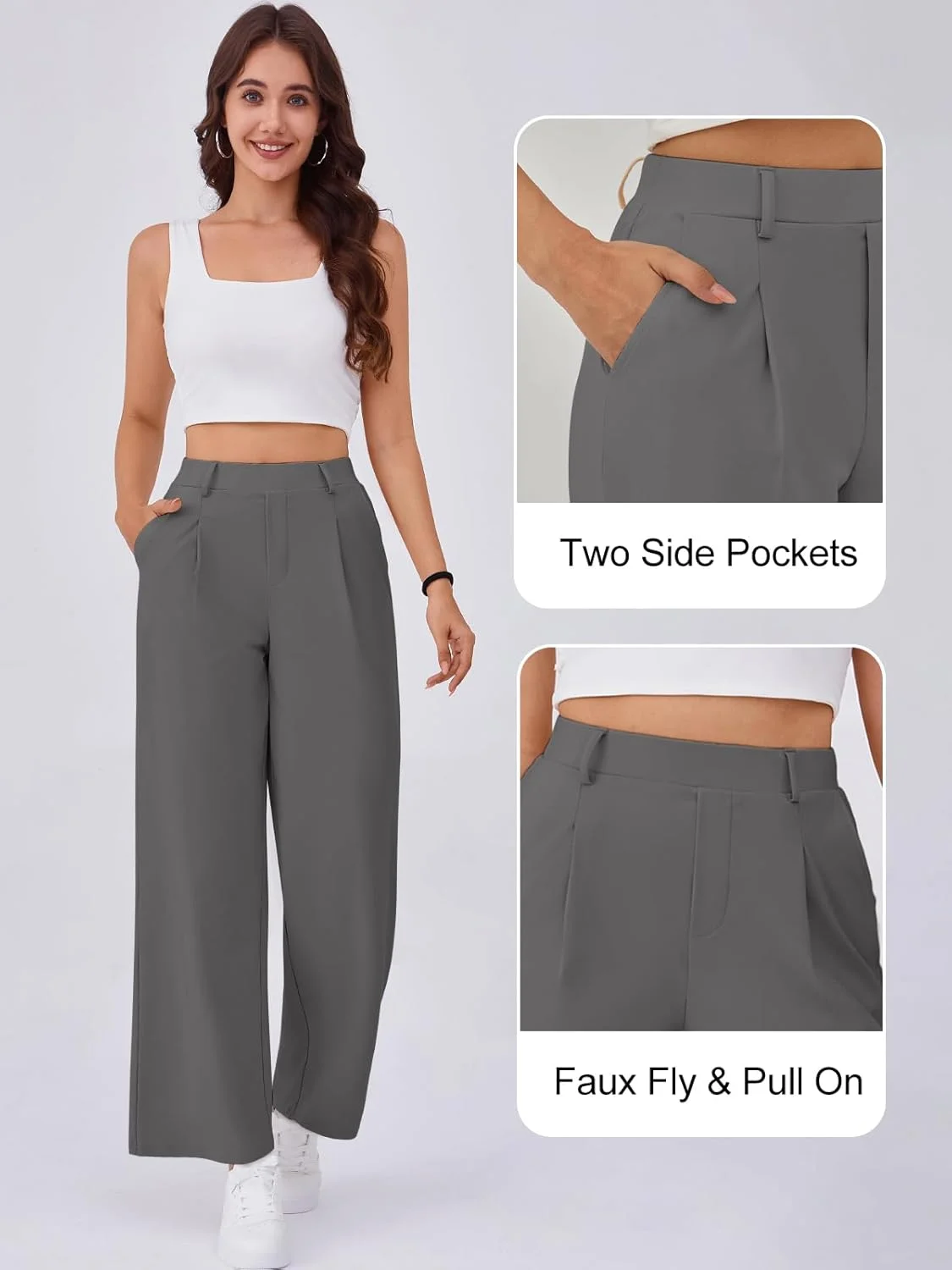 شلوار گشاد زنانه Gracyoga، شلوار کار کشی و راحت، کمر بلند، شلوار اداری و رسمی با جیب شلوار گشاد زنانه Gracyoga، شلوار کار کشی و راحت، کمر بلند، شلوار اداری و رسمی با جیب