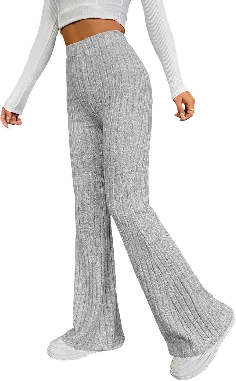 شلوار زنانه گورگلیتر، بافتنی کبریتی، فاق بلند، پاچه گشاد، مدل پالازو، بلند