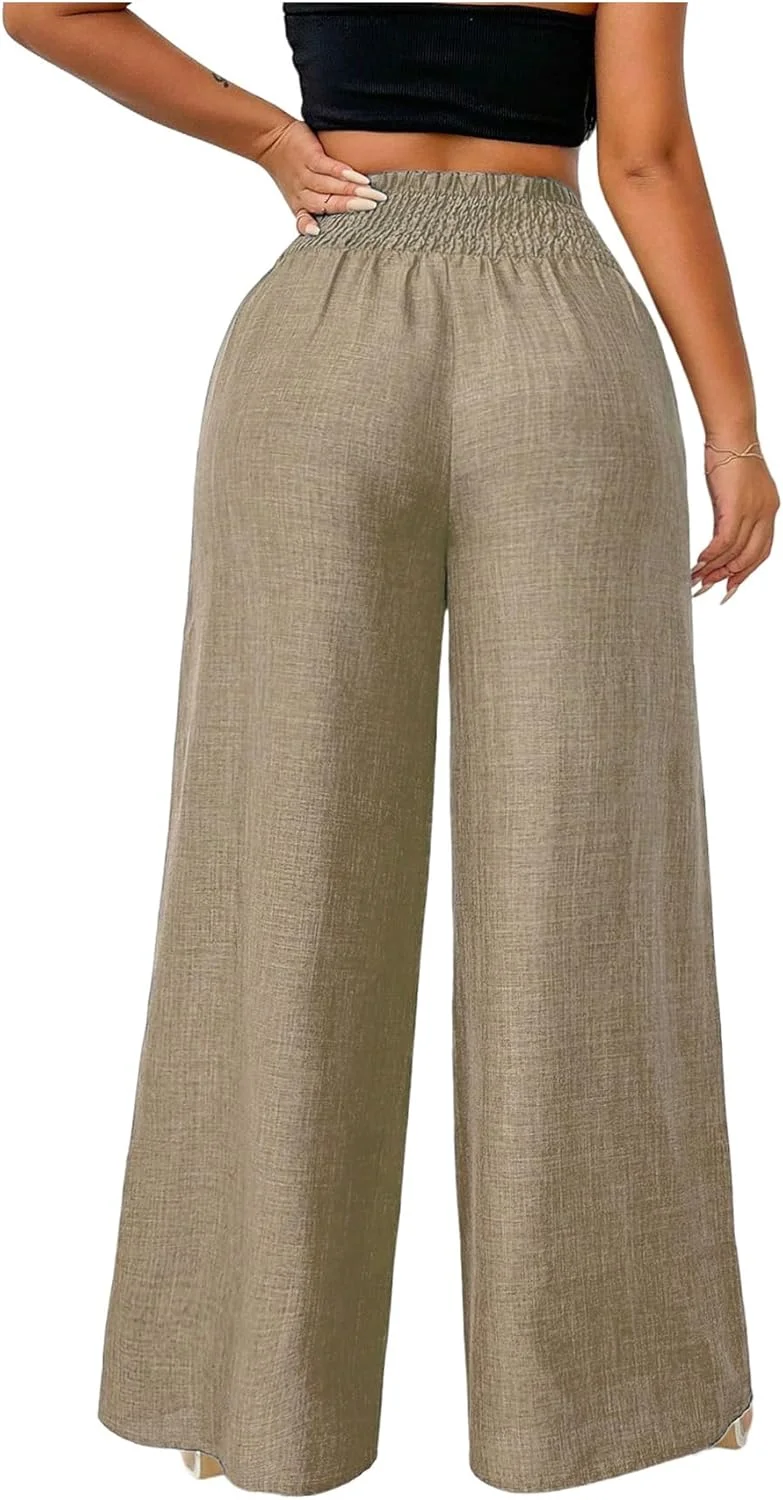 شلوار پالازو زنانه GORGLITTER با زنجیر فلزی، پاچه گشاد، کمر کشی بلند و فرم آزاد