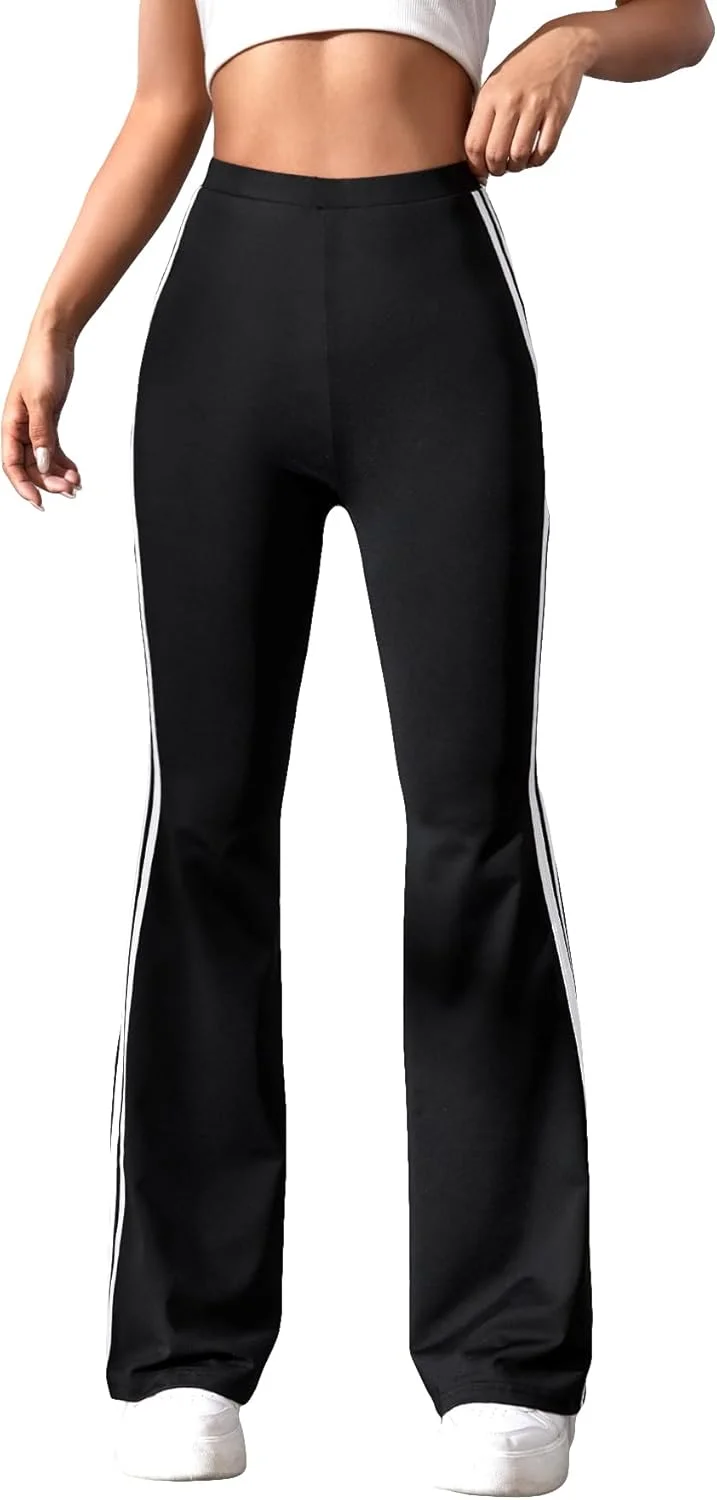 شلوار دمپا گشاد بلند زنانه GORGLITTER با کمر کشی بلند و طرح راه راه جانبی