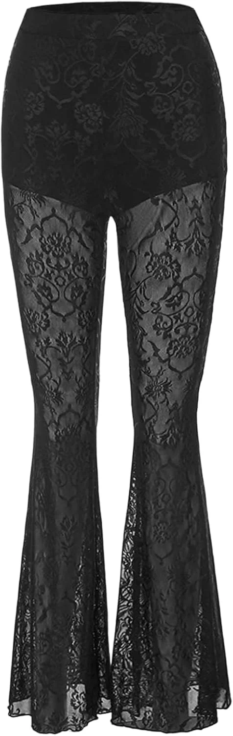 شلوار زنانه گیپور GORGLITTER با پاچه گشاد، کمر کشی بلند، شلوار تنگ و جذاب مناسب مهمانی