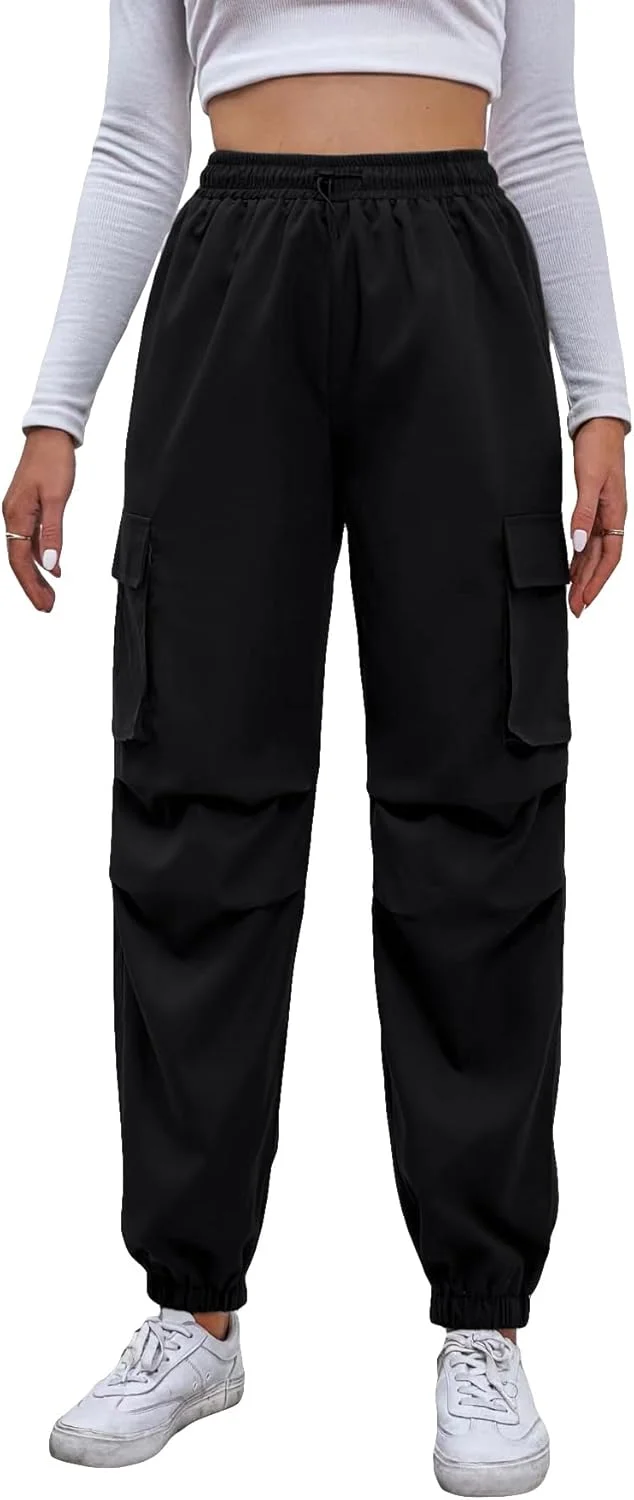 شلوار کارگو زنانه GORGLITTER با کمر کشی و جیب، مناسب تمرین و جاگر، مشکی سایز S