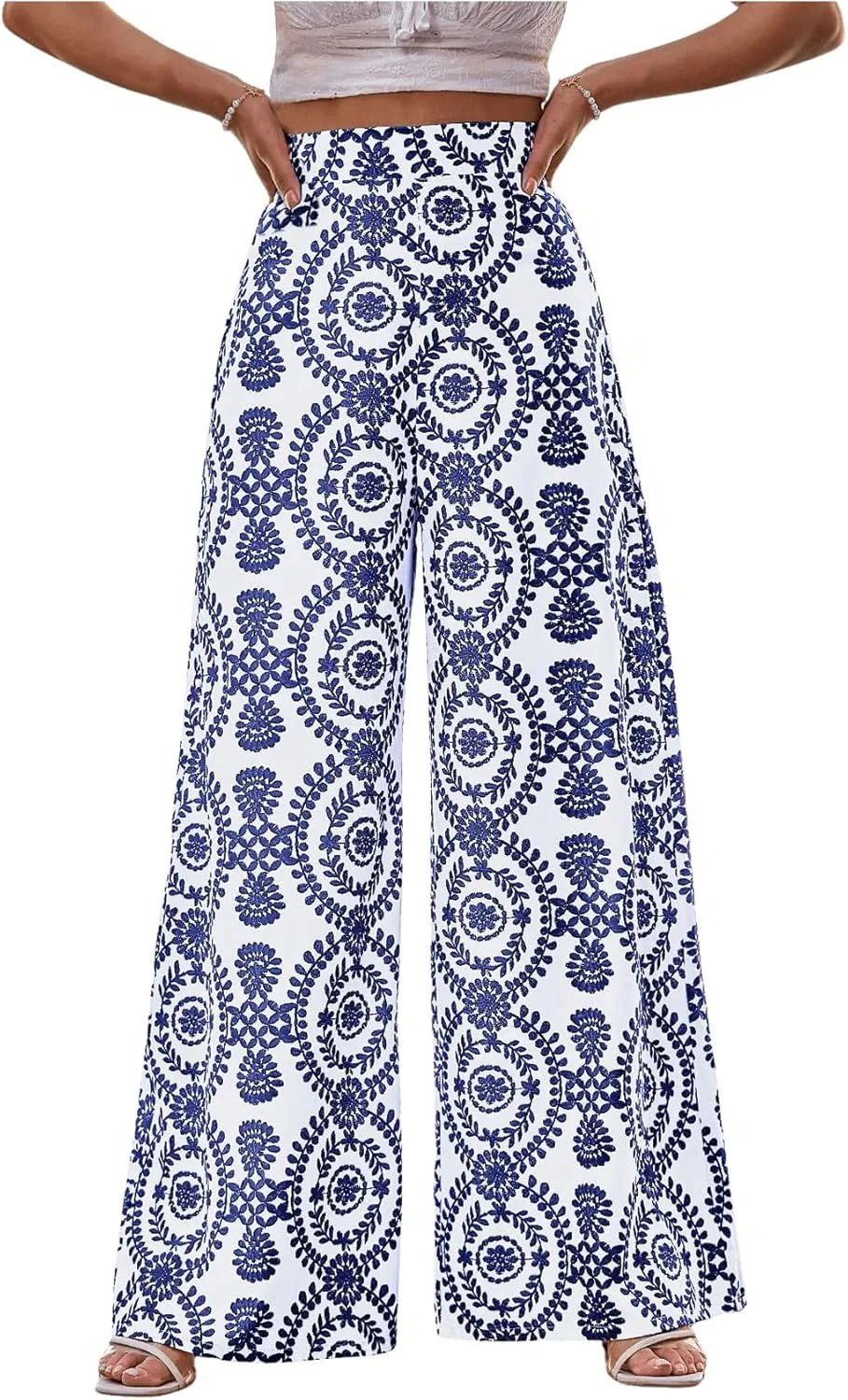 شلوار زنانه GORGLITTER طرح بوهو، پاچه گشاد، کمر بلند، طرح چاپی سرتاسری، مدل پالازو